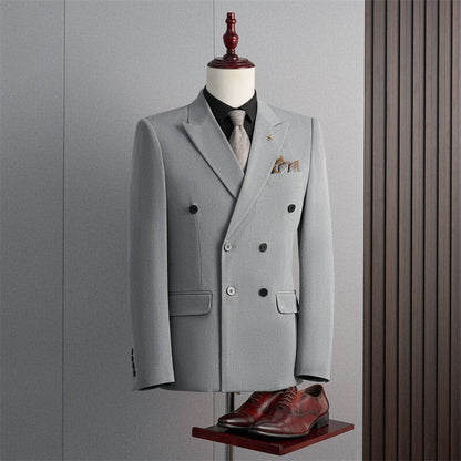 Veste Formelle Homme Coupe Ajustée Col à Cran Double Boutonnage Quatre Boutons Couleur Unie