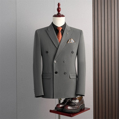 Veste Formelle Homme Coupe Ajustée Col à Cran Double Boutonnage Quatre Boutons Couleur Unie