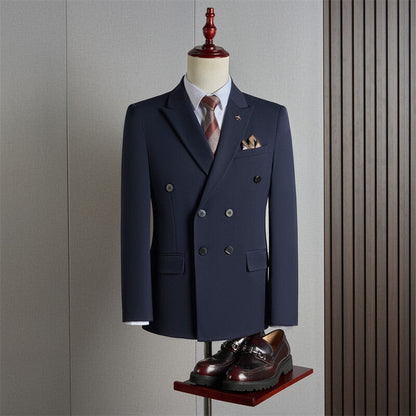 Veste Formelle Homme Coupe Ajustée Col à Cran Double Boutonnage Quatre Boutons Couleur Unie
