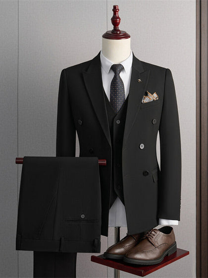 Costumes Formels pour Hommes 3 Pièces à Coupe Ajustée, Revers en Pointe, Double Boutonnage à Quatre Boutons