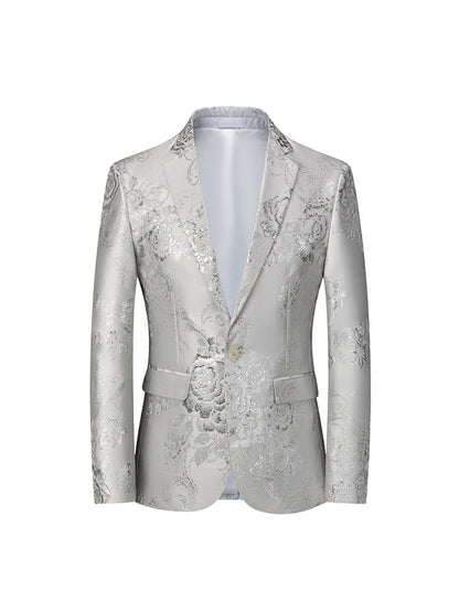 Veste Élégante pour Homme à Coupe Ajustée, Revers Cranté, Boutonnage Simple à Un Bouton, Imprimée