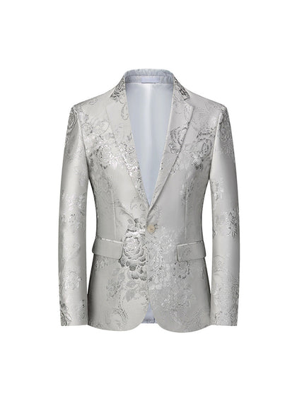 Veste Élégante pour Homme à Coupe Ajustée, Revers Cranté, Boutonnage Simple à Un Bouton, Imprimée