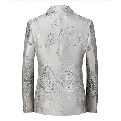 Veste Élégante pour Homme à Coupe Ajustée, Revers Cranté, Boutonnage Simple à Un Bouton, Imprimée