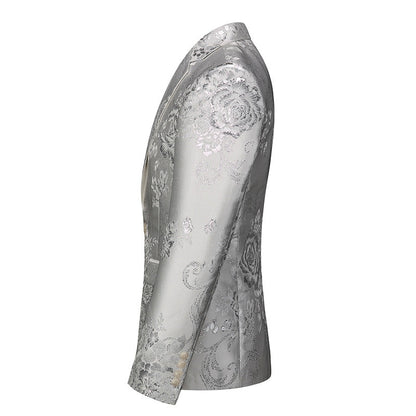 Veste Élégante pour Homme à Coupe Ajustée, Revers Cranté, Boutonnage Simple à Un Bouton, Imprimée