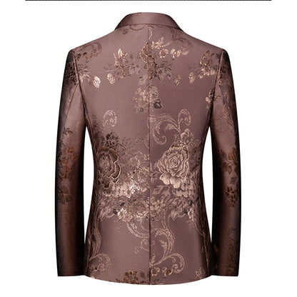 Veste Élégante pour Homme à Coupe Ajustée, Revers Cranté, Boutonnage Simple à Un Bouton, Imprimée