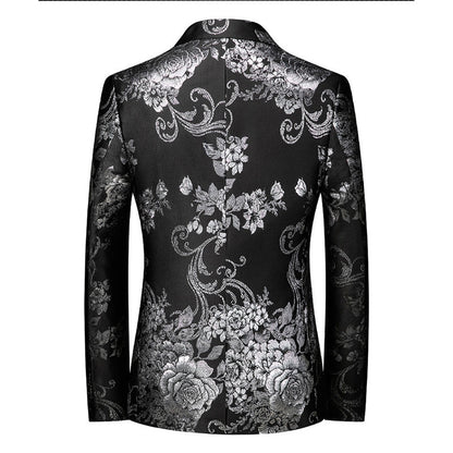 Veste Élégante pour Homme à Coupe Ajustée, Revers Cranté, Boutonnage Simple à Un Bouton, Imprimée