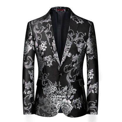 Veste Élégante pour Homme à Coupe Ajustée, Revers Cranté, Boutonnage Simple à Un Bouton, Imprimée