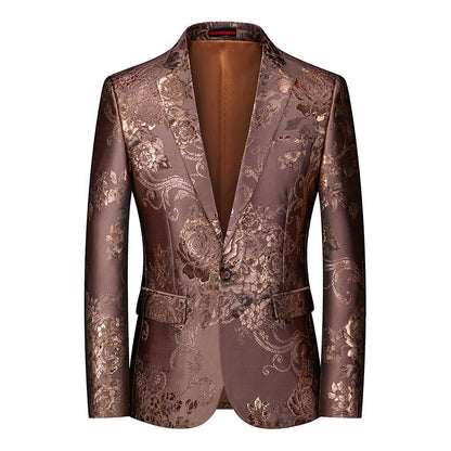Veste Élégante pour Homme à Coupe Ajustée, Revers Cranté, Boutonnage Simple à Un Bouton, Imprimée