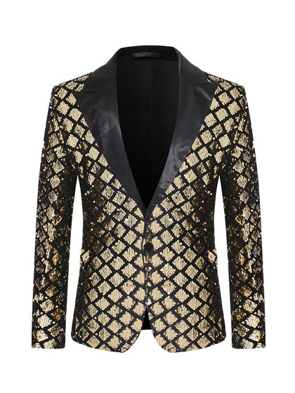 Veste de Soirée pour Homme à Revers en Pointe Ajustée, Un Bouton, à Sequins
