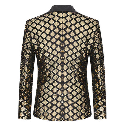 Veste de Soirée pour Homme à Revers en Pointe Ajustée, Un Bouton, à Sequins