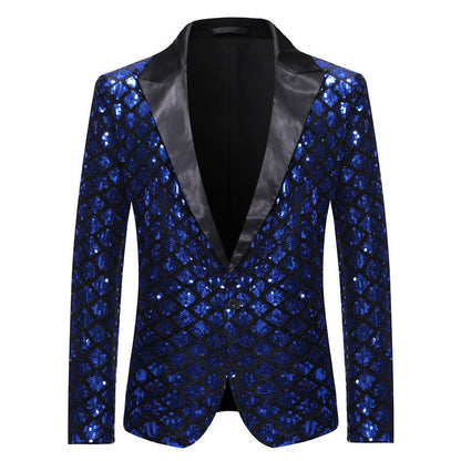 Veste de Soirée pour Homme à Revers en Pointe Ajustée, Un Bouton, à Sequins