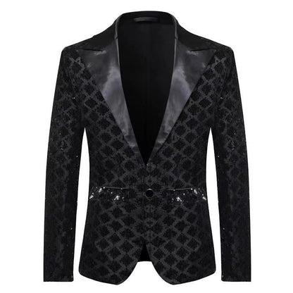 Veste de Soirée pour Homme à Revers en Pointe Ajustée, Un Bouton, à Sequins