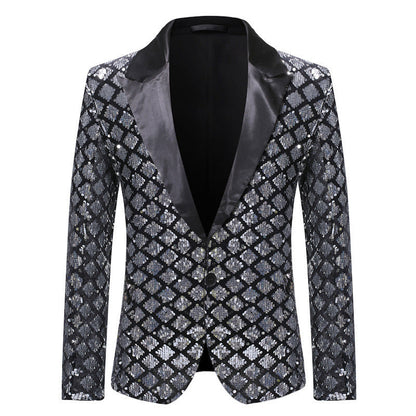 Veste de Soirée pour Homme à Revers en Pointe Ajustée, Un Bouton, à Sequins