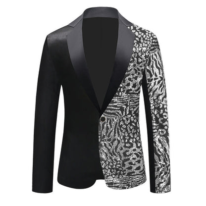 Veste de Fête pour Homme Ajustée Chic à Revers Cranté, Boutonnage Simple Un Bouton avec Paillettes