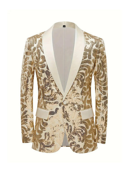 Veste de Fête pour Homme à Coupe Ajustée avec Revers Châle, Boutonnage Simple à Un Bouton et Applications de Sequins