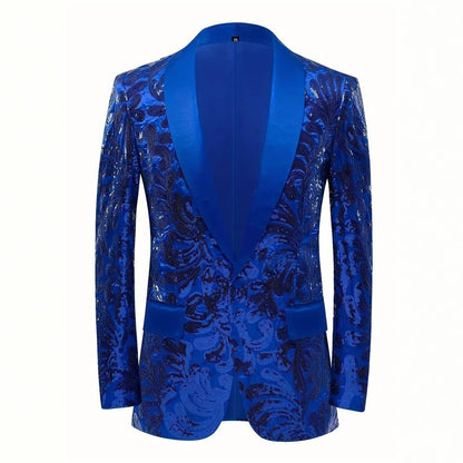 Veste de Fête pour Homme à Coupe Ajustée avec Revers Châle, Boutonnage Simple à Un Bouton et Applications de Sequins