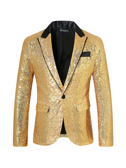 Veste de Fête pour Homme à Revers Pointu Ajustée, à Un Bouton, en Sequins, avec Poches