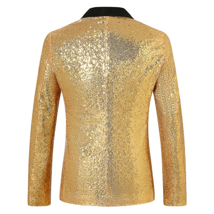 Veste de Fête pour Homme à Revers Pointu Ajustée, à Un Bouton, en Sequins, avec Poches