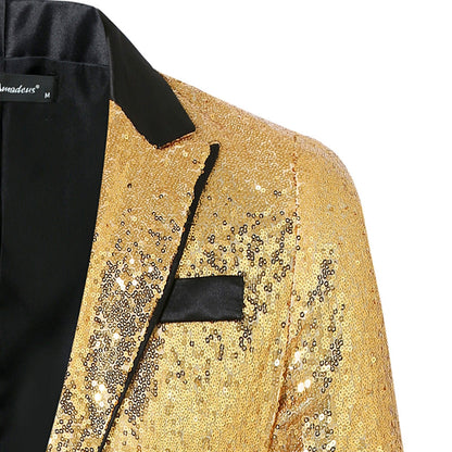 Veste de Fête pour Homme à Revers Pointu Ajustée, à Un Bouton, en Sequins, avec Poches