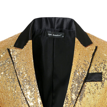 Veste de Fête pour Homme à Revers Pointu Ajustée, à Un Bouton, en Sequins, avec Poches