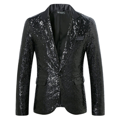 Veste de Fête pour Homme à Revers Pointu Ajustée, à Un Bouton, en Sequins, avec Poches