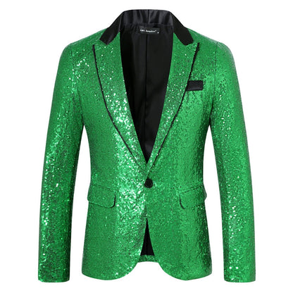 Veste de Fête pour Homme à Revers Pointu Ajustée, à Un Bouton, en Sequins, avec Poches