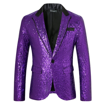 Veste de Fête pour Homme à Revers Pointu Ajustée, à Un Bouton, en Sequins, avec Poches