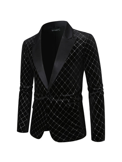 Veste de Fête pour Homme à Coupe Ajustée, Revers en Pointe, Un Bouton, Motif Diamant, Simple Poitrine