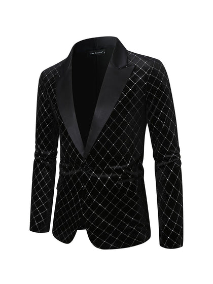 Veste de Fête pour Homme à Coupe Ajustée, Revers en Pointe, Un Bouton, Motif Diamant, Simple Poitrine