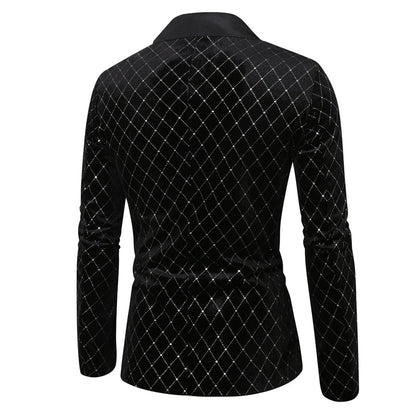 Veste de Fête pour Homme à Coupe Ajustée, Revers en Pointe, Un Bouton, Motif Diamant, Simple Poitrine
