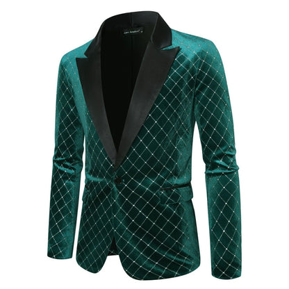 Veste de Fête pour Homme à Coupe Ajustée, Revers en Pointe, Un Bouton, Motif Diamant, Simple Poitrine