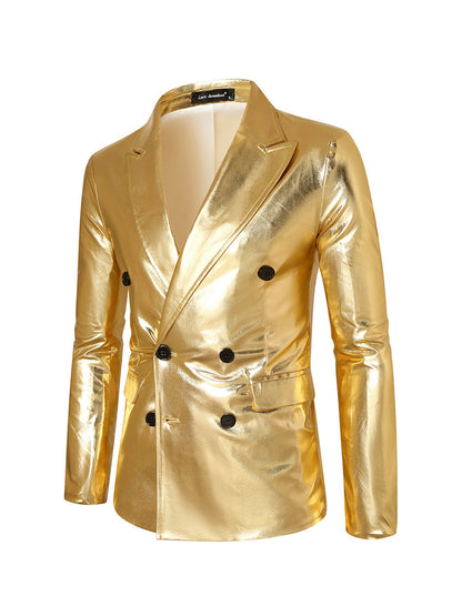Veste de Soirée pour Homme Métallisée à Revers en Pointe, Ajustée, Double Boutonnage à Six Boutons