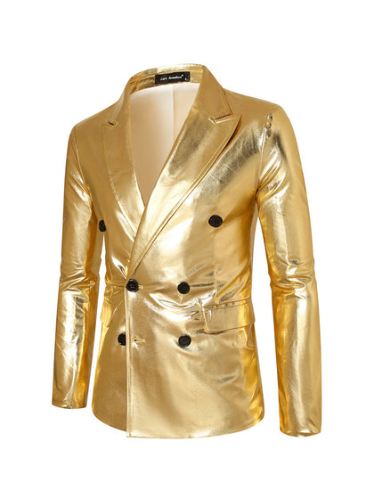 Veste de Soirée pour Homme Métallisée à Revers en Pointe, Ajustée, Double Boutonnage à Six Boutons