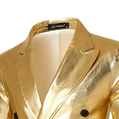 Veste de Soirée pour Homme Métallisée à Revers en Pointe, Ajustée, Double Boutonnage à Six Boutons