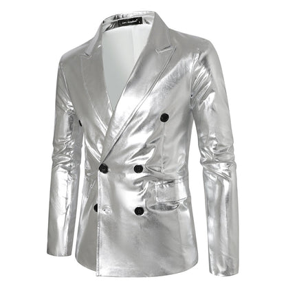 Veste de Soirée pour Homme Métallisée à Revers en Pointe, Ajustée, Double Boutonnage à Six Boutons