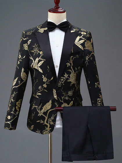 Costumes de Fête pour Hommes 2 Pièces à Coupe Ajustée, Revers en Pointe, Un Bouton, Veste Simple Poitrine
