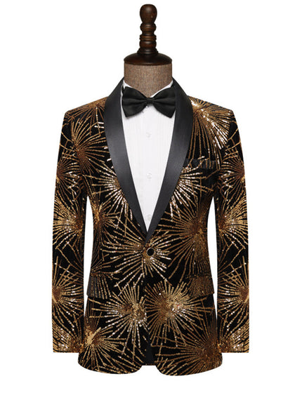 Veste de Fête pour Homme à Coupe Ajustée, Revers Cranté, Un Bouton, Ornée de Paillettes