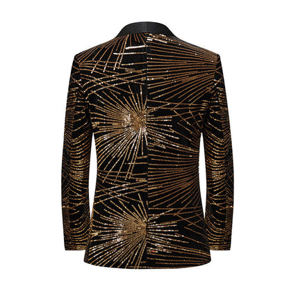 Veste de Fête pour Homme à Coupe Ajustée, Revers Cranté, Un Bouton, Ornée de Paillettes