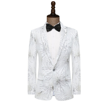 Veste de Fête pour Homme à Coupe Ajustée, Revers Cranté, Un Bouton, Ornée de Paillettes