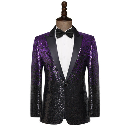 Veste de Fête pour Homme à Revers Pointu Ajustée, Un Bouton, à Sequins, Simple Boutonnage