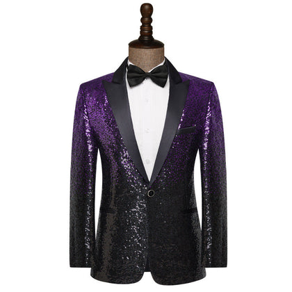 Veste de Fête pour Homme à Revers Pointu Ajustée, Un Bouton, à Sequins, Simple Boutonnage