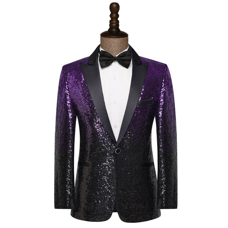 Veste de Fête pour Homme à Revers Pointu Ajustée, Un Bouton, à Sequins, Simple Boutonnage