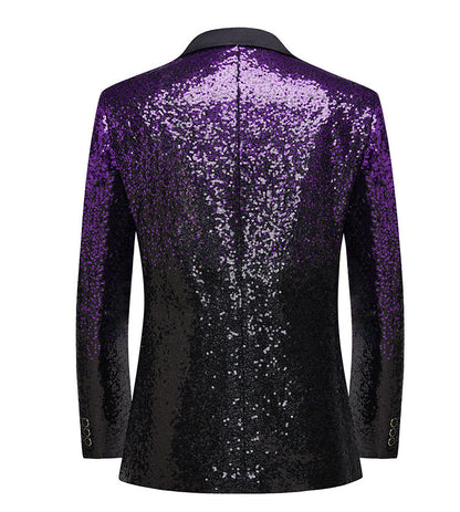 Veste de Fête pour Homme à Revers Pointu Ajustée, Un Bouton, à Sequins, Simple Boutonnage