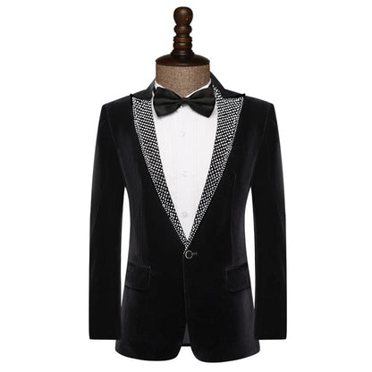Costume de Fête pour Homme 2 Pièces Ajusté avec Revers en Pointe, à Un Bouton, Orné de Strass
