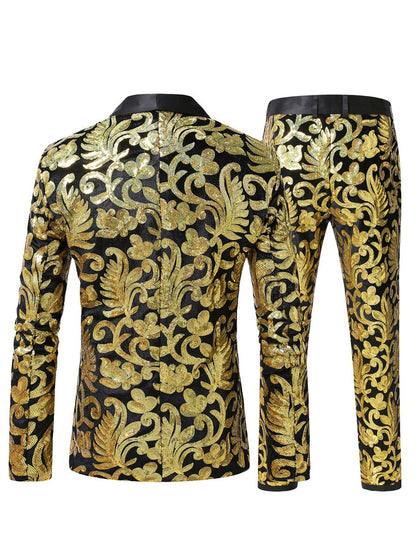 Costume de Fête pour Homme 2 Pièces à Revers Châle Ajusté, Simple Boutonnage à Un Bouton avec Appliques de Paillettes
