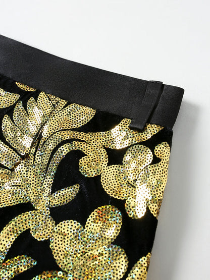 Costume de Fête pour Homme 2 Pièces à Revers Châle Ajusté, Simple Boutonnage à Un Bouton avec Appliques de Paillettes