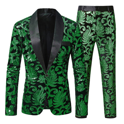 Costume de Fête pour Homme 2 Pièces à Revers Châle Ajusté, Simple Boutonnage à Un Bouton avec Appliques de Paillettes
