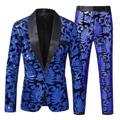 Costume de Fête pour Homme 2 Pièces à Revers Châle Ajusté, Simple Boutonnage à Un Bouton avec Appliques de Paillettes