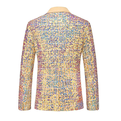 Costume de Fête pour Homme 2 Pièces à Paillettes, Coupe Ajustée, Revers Cranté, Veste à Un Bouton et Simple Boutonnage