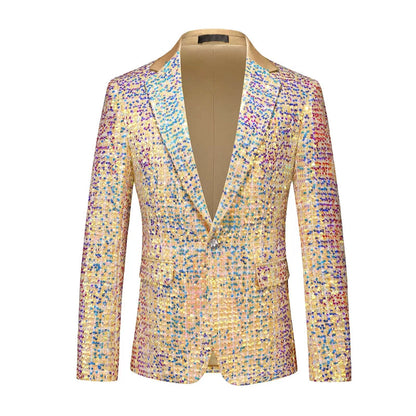Costume de Fête pour Homme 2 Pièces à Paillettes, Coupe Ajustée, Revers Cranté, Veste à Un Bouton et Simple Boutonnage